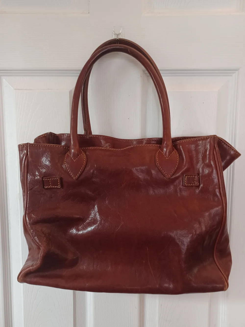 Dionigi Italy Luxury Calfskin Leather Shoulder Bag Locking Flap Red Brown